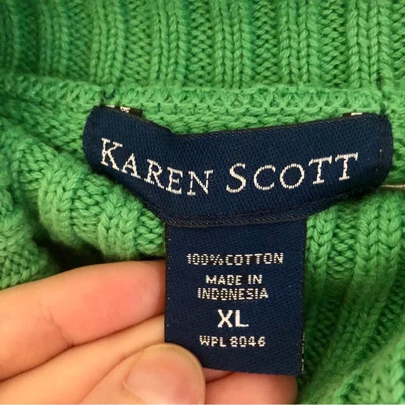 Vintage Y2K Karen Scott Kelly Green Buttoned Sweater - Picture 7 of 8